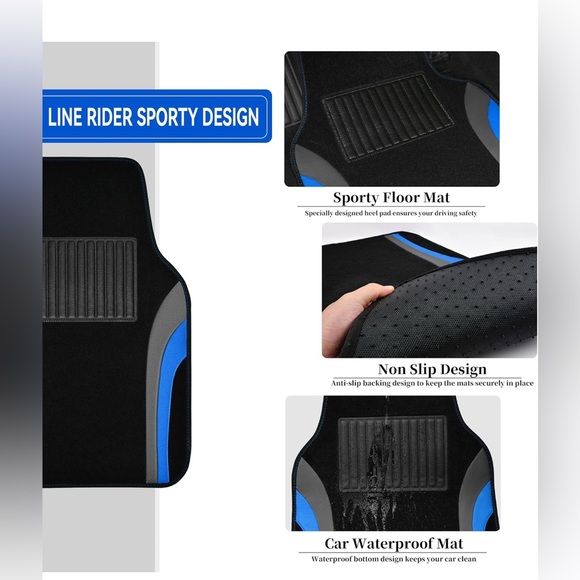 Leather Sporty Car Floor Mats Carpet, Universal Waterproof Automotive Floor Mats - Picture 2 of 3